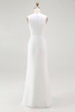 Vestido de Noivado Longo Branco com Decote em V e Franzido