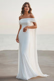 Vestidos Cerimónia Sereia Branco Fora do Ombro Longo Chiffon