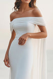 Vestidos Cerimónia Sereia Branco Fora do Ombro Longo Chiffon