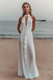 Vestidos Cerimónia Branco Longo Sem Mangas Chiffon