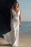 Vestidos Cerimónia Decote em V Longo Branco