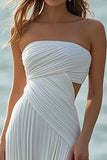 Sem Alças Branco Linha-A Plissado Longo Vestidos Cerimónia com Fenda