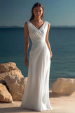 Branco Decote em V Bainha Chiffon Longo Vestidos Cerimónia