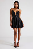 Sparkly Preto Esparguete Correias Vestido de Coquetel Curto com Lantejoulas