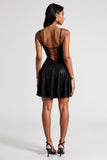 Sparkly Preto Esparguete Correias Vestido de Coquetel Curto com Lantejoulas