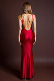 Correias de espaguete vermelho bainha vestido formal longo com fenda