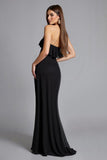 Preto fora do ombro babado vestido formal longo com fenda