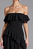 Vestidos Cerimónia com Fenda Preto Fora do Ombro Babado Chiffon Longo