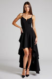 Alças Esparguete Preto Uma Linha Vestido Formal Assimétrico