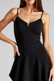 Alças Esparguete Preto Uma Linha Vestido Formal Assimétrico