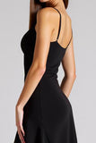 Alças Esparguete Preto Uma Linha Vestido Formal Assimétrico