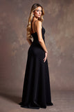 Esparguete Alças Preto Vestido Formal Longo com Fenda