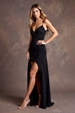 Esparguete Alças Preto Vestido Formal Longo com Fenda