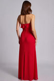 Vermelho Babado Sem Alças Bainha Chiffon Longo Vestidos Cerimónia