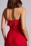 Vermelho Babado Sem Alças Bainha Chiffon Longo Vestidos Cerimónia