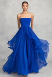 Azul Real Babados Linha-A Chiffon Sem Alças Longo Vestidos Cerimónia