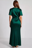Vestidos Cerimónia Verde Escuro Longo Cetim Mangas Curtas