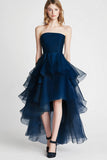 Vestido De Baile Marinha Assimétrico Linha-A Sem Alças