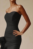 Vestidos Cerimónia Preto Longo Sem Alças Saitn Babado Sereia
