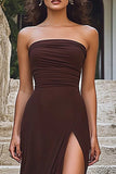 Café Trompete/sereia Direto Ruched Vestido Cerimónia com Fenda
