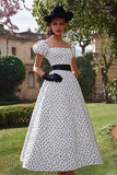 Branco Linha-A Cetim Pescoço Quadrado Vestido Para Casamento Convidada