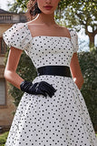 Branco Linha-A Cetim Pescoço Quadrado Vestido Para Casamento Convidada