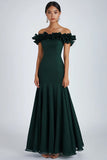 Verde Escuro Linha-A Sem Ombros Longos Vestido Cerimónia