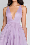 Lilás Linha-A Decote em V Chiffon Longo Vestido De Baile