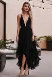 Preto Uma linha profunda V-neck Chiffon vestido formal