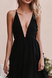 Preto Uma linha profunda V-neck Chiffon vestido formal