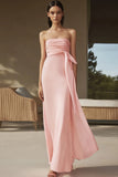 Rosa sem alças uma linha Ruched Chiffon longo vestido formal