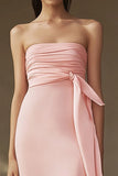 Rosa sem alças uma linha Ruched Chiffon longo vestido formal