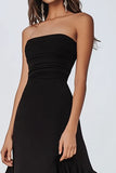 Preto Linha-A Direto Plissado Chiffon Longos Vestido Cerimónia