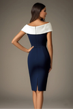 Marinha Branco Fora do Ombro Bodycon Midi Vestidos Cerimónia