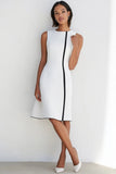 Branco Linha-A Cetim Sem Mangas Midi Vestidos Cerimónia
