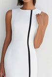 Branco Linha-A Cetim Sem Mangas Midi Vestidos Cerimónia