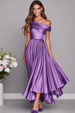 Vestidos Para Casamento Convidada Longo Lilás Um Ombro Cetim