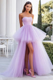 Vestido De Baile Lilás Sem Alças Longo Linha-A Tule Assimétrico