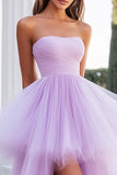 Vestido De Baile Lilás Sem Alças Longo Linha-A Tule Assimétrico