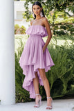 Lilás Direto Chiffon Assimétrico Plissado Midi Vestido De Baile