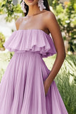 Lilás Direto Chiffon Assimétrico Plissado Midi Vestido De Baile
