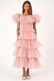 Rosa De Baile/Princesa Tule Plissado Longos Vestido De Baile