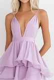 Lilás Decote em V Chiffon Linha-A Midi Vestido De Baile