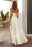 Vestido de Convidado de Casamento Longo Plissado em Linha Champanhe