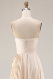 Vestido de Convidado de Casamento Longo Plissado em Linha Champanhe