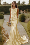 Daffodil Cowl Neck Cetim Sereia Vestido Madrinha