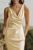 Daffodil V-Neck Bainha Cetim Vestido Madrinha
