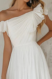 Vestidos de Noiva Longo Branco Fora do Ombro Linha-A