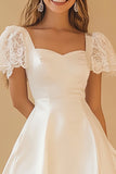 Linha-A Renda Mangas Curtas Curto Vestidinho Branco