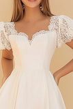 Vestidinho Branco Linha-A Mangas Curtas Renda Curto